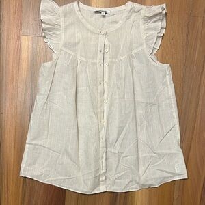 Madewell Striped Cream Ruffle Sleeve Blouse